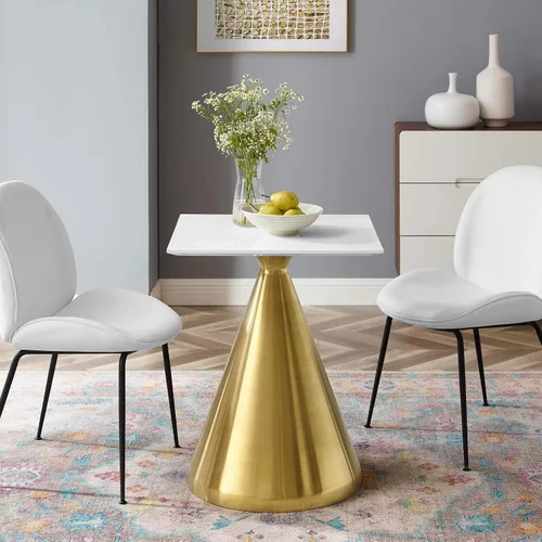 Miniatura 37 de Modway Tupelo - Mesa de comedor cuadrada de 28 pulgadas, color dorado y blanco