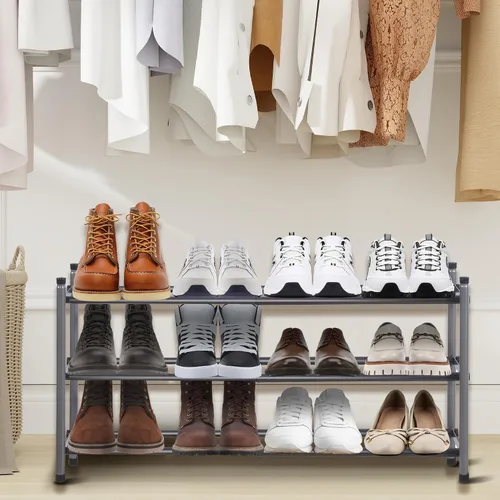 Miniatura 2 de Zapatero, organizador de almacenamiento de zapatos expandible para armario, zapatero de metal de 3 niveles para entrada, estante pequeño ajustable