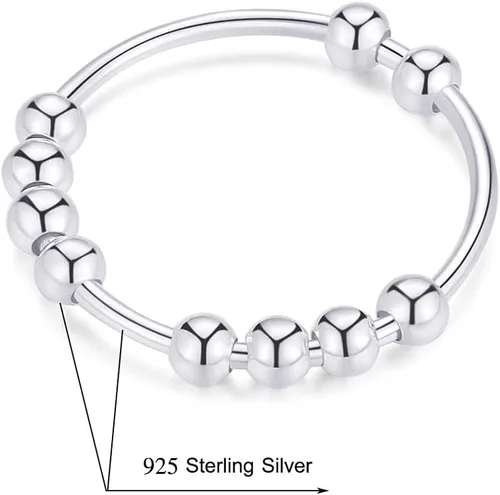 Miniatura 2 de Anillos de Plata de Ley 925 Anillos para la Ansiedad Anillo Fidget para Mujeres y Hombres Chapado en Oro de 14k Anillo Spinner para el Pulgar