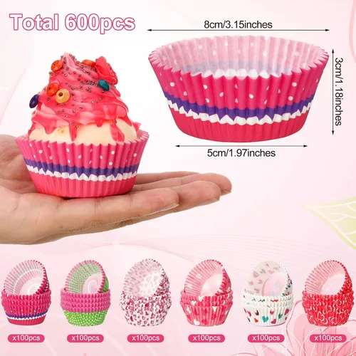 Miniatura 5 de 600 forros para cupcakes para el día de San Valentín, moldes de papel para hornear, papel para manualidades, con patrón de corazón, vasos