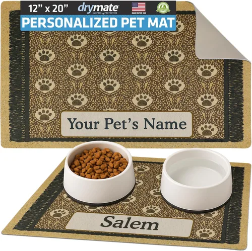 Miniatura 15 de Drymate Mantel individual personalizado para tazón de mascotas, tapete personalizado de alimentación de alimentos para perros y gatos, tela Lino
