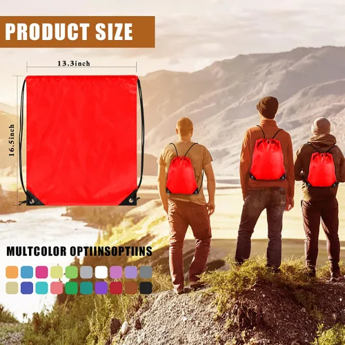 Miniatura 4 de Grneric 100 unidades de mochila con cordón a granel Cinch Sackpack Ployster Bolsas con cordón para gimnasio fiesta viaje, Rojo -, Classic