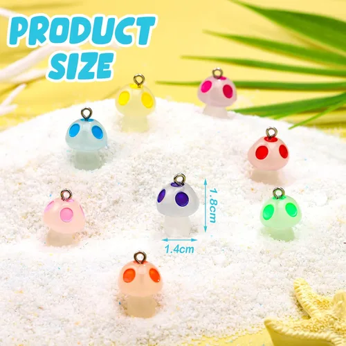 Miniatura 2 de Junkin Dije de hongo con dije de resina luminosa, mini cuentas de hongo, dijes de joyería lindos para manualidades, pulseras, collares, aretes