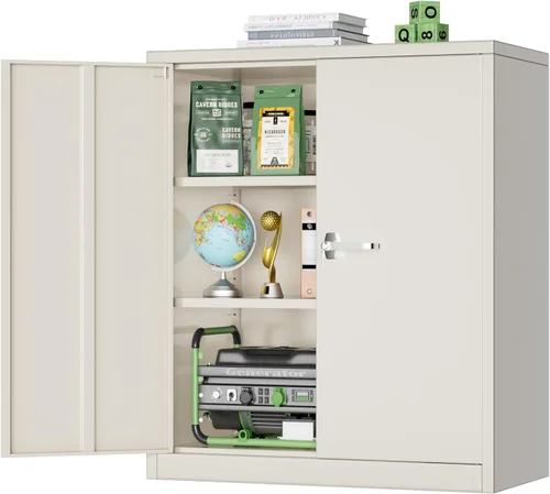 Miniatura 22 de Greenvelly Armario de almacenamiento de metal con puertas y estantes, armario de almacenamiento con cerradura de 36 pulgadas para oficina, gabinete