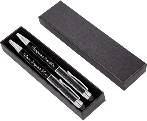 ExpressDesign™ - Juego de regalo de bolígrafos de cristal personalizados - Paquete de 2 bolígrafos de gemas de metal con caja de regalo - Metálico
