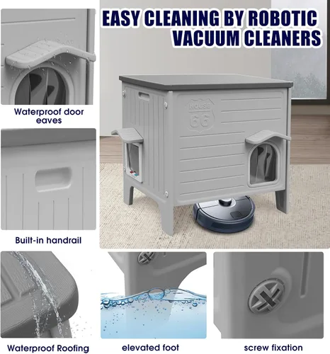 Miniatura 4 de Casa de Plástico para Gatos para Exteriores e Interiores, Casas para Gatos Ferales con Puerta de Escape, Casa Impermeable para Gatos para Exteriores