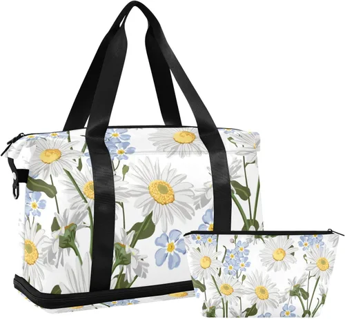 Gym Bag Forget-me-not Flower Travel Duffel Bag - Sports Gym Bag with Dry Wet Pocket Cosmetic bag & Shoes Compartment for Women and Men