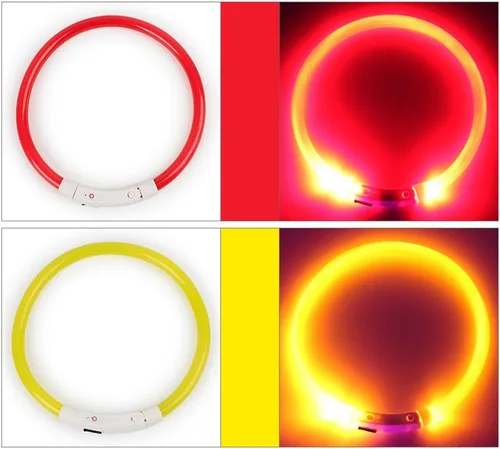 Miniatura 4 de Recargable LED Noche Intermitente Luminoso USB Carga Mascota Perro Cachorro Cuello Collar Azul 13.8 in