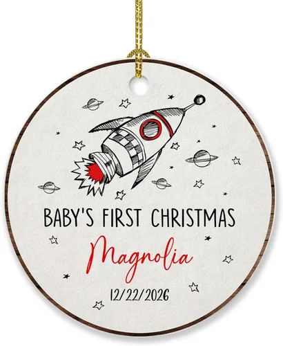 Miniatura 17 de Adorno de Navidad de la segunda Navidad del bebé 2026, marco de fotos de corona, adorno de segunda Navidad para papá, mamá, nombre de bebé