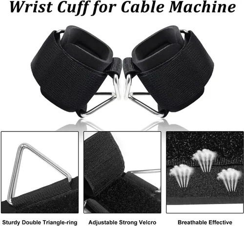 Miniatura 4 de Paquete de 2 muñequeras para máquina de cable, acolchado de neopreno ajustable, talla única, correas de muñeca de fitness para hombres y mujeres