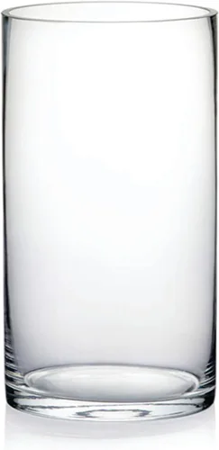 Jarrón de vidrio cilíndrico transparente grande de 4" de ancho y 7" de alto hecho a mano, jarrón de flores para centro de mesa para rosas,