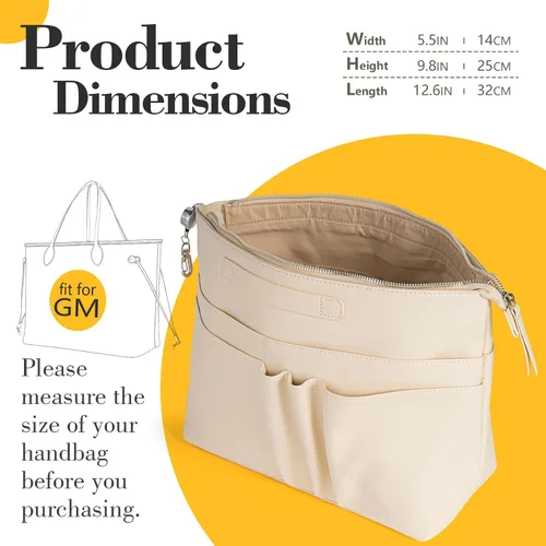 Miniatura 2 de SHINGONE Organizador de bolso para bolsos de lujo, inserto organizador de bolso con luz LED, inserto organizador de bolsa con cremallera, llavero