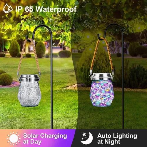 Miniatura 6 de Linterna solar, luces solares colgantes para exteriores, impermeables, paquete de 2, 60 faroles LED mejorados, decoración para exteriores