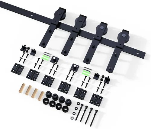 Miniatura 8 de Kit de herrajes para puerta corrediza de granero biplegable de 84 pulgadas/7 pies para 4 puertas, herrajes para puertas de granero biplegables