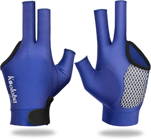 Guante de piscina para mano izquierda, guante de billar de 3 dedos y billar para hombres y mujeres con velcro ajustable Azul