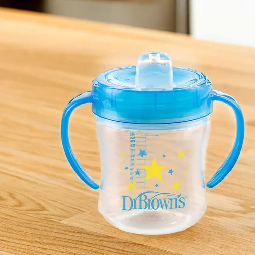 Miniatura 5 de Dr. Brown's Milestones - Vaso entrenador con boquilla suave y asas, color azul estrella, sin BPA, 6 oz/180 mL, a partir de 6 meses