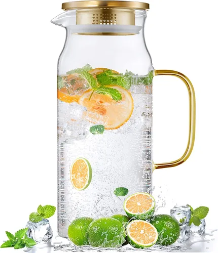 Miniatura 18 de Bivvclaz Jarra de vidrio de 2 litros y 68 onzas con tapa y asa, jarra de vidrio para agua caliente/fría, jarra grande de té helado para café, jugo