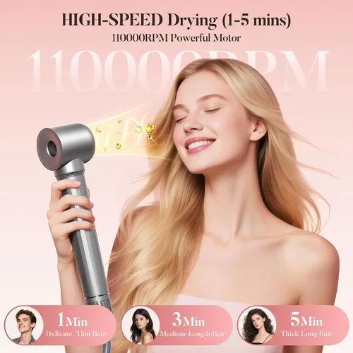 Miniatura 3 de Easywave Cepillo secador de pelo 7 en 1: Secador de pelo de alta velocidad de 110,000 RPM con iones negativos para peinar sin encrespamiento, secado