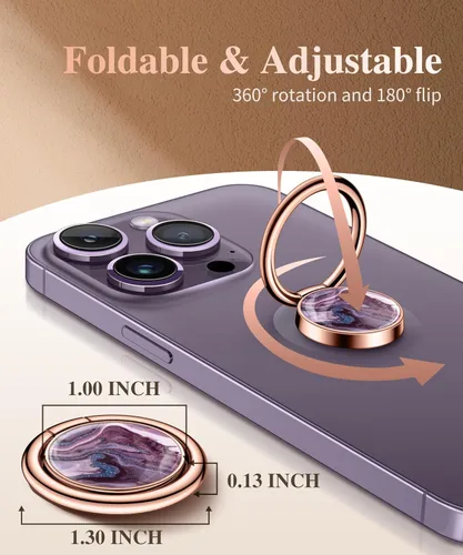 Miniatura 2 de GVIEWIN Soporte de anillo de teléfono celular de mármol, agarre de metal con rotación de 360°, compatible con iPhone 17/16/15/14/Pro Max/Air/Plus