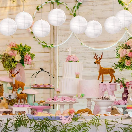 Miniatura 3 de Treela Paquete de 90 faroles de papel chinos japoneses blancos para colgar al aire libre, globos de papel para decoración de fiesta para bodas