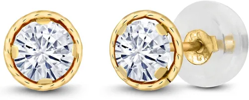 Miniatura 18 de Gem Stone King Aretes redondos de oro amarillo de 14 quilates con piedra natal Redondos de 0.157 in Aretes de oro para mujeres y hombres