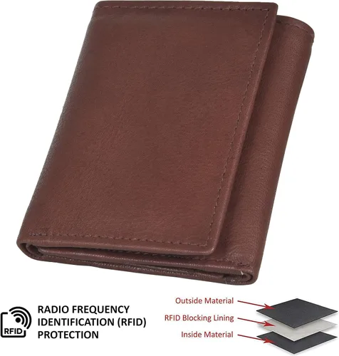 Miniatura 6 de Billetera delgada y compacta con solapa para niños y bolsillo para monedas, Café Oscuro, 3.3 4" x 3", Cartera triple