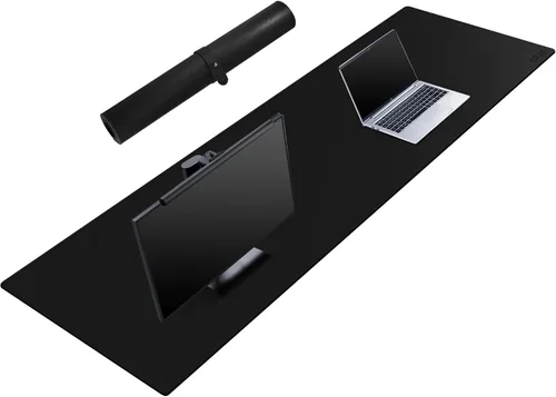 Miniatura 48 de Cacoy Tapete de escritorio de cuero, 70.8 x 24 pulgadas, tamaño mega, extendido, tapete de escritorio profesional para escritorio completo, Negro
