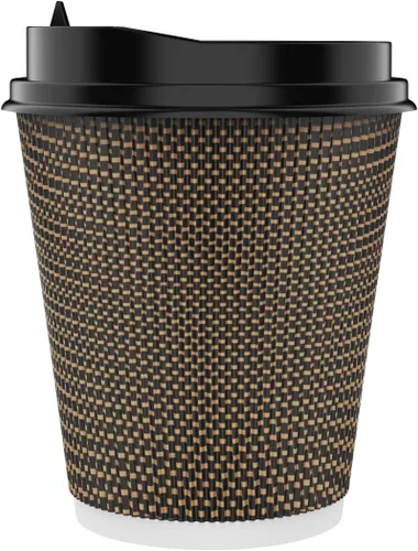 LITOPAK Paquete de 80 tazas de café de papel de 10 onzas, tazas de café caliente con pared ondulada aislada con tapa y pajitas, tazas de tres capas