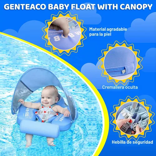 Miniatura 5 de Mambobaby Flotador de natación para bebé con toldo y cola, flotador de piscina infantil no inflable, flotador de natación para niños pequeños