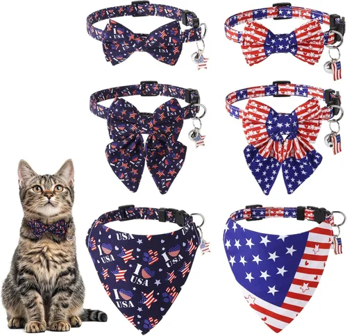 Miniatura 12 de DragonflyDreams 6 collares de gato con pajarita y campanilla, collares de gato a cuadros, collares ajustables para gatos, lindos corbatines