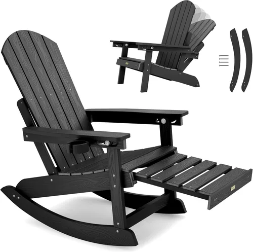 Miniatura 13 de YEFU Sillas Adirondack con otomana retráctil: sillas mecedoras Adirondack de gran tamaño, respaldo alto ajustable de 5 niveles, balancín para Gris