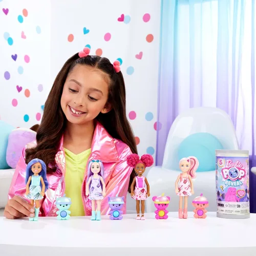 Miniatura 2 de Barbie Chelsea Pop Reveal Bubble Tea Series Set con paquete temático y 5 sorpresas, incluyendo muñeca pequeña perfumada y mascota Pop-It