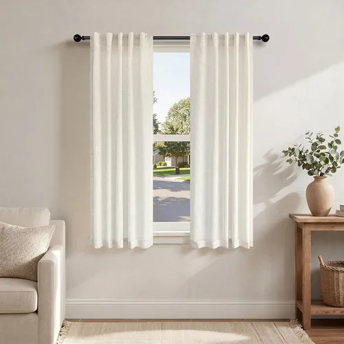 Miniatura 110 de Cortinas de lino azul de 84 pulgadas de largo para sala de estar; juego de 2 paneles con lengüeta trasera; cortinas con dobladillo para barra; Azul