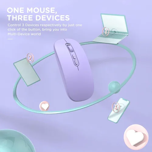 Miniatura 2 de RAPIQUE Ratón inalámbrico Bluetooth, multidispositivo recargable (tres modos: BT1/BT2+2.4G) Ratones de computadora con receptor USB, mouse