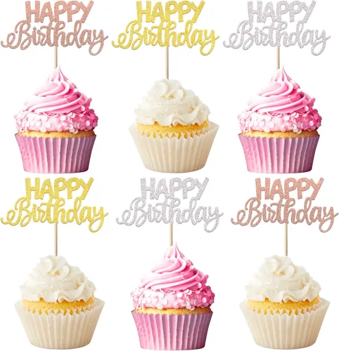 Miniatura 13 de Paquete de 30 adornos para cupcakes con purpurina para celebración, cumpleaños, baby shower, niños, fiesta de cumpleaños, suministros de decoración