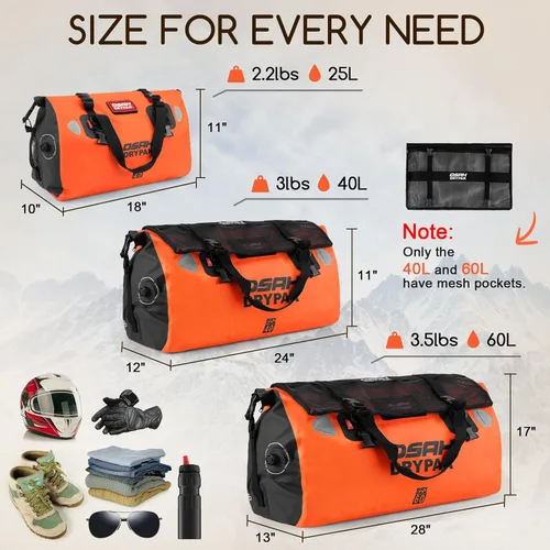 Miniatura 2 de OSAH DRYPAK Bolsa de lona impermeable – Bolsa seca para motocicleta con gran espacio de almacenamiento, bolsas de equipaje impermeables con bolsillo