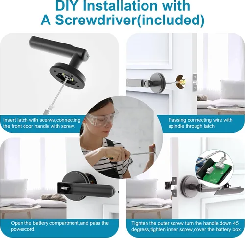 Miniatura 7 de Foxgard - Cerradura de puerta biométrica con perilla inteligente de huellas dactilares, control remoto con aplicación, cerradura de puerta Negro
