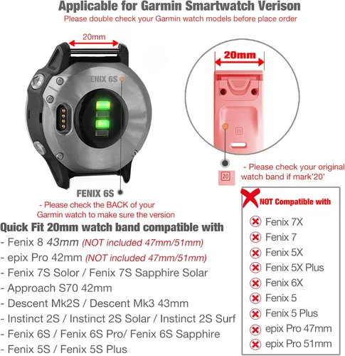 Miniatura 3 de Abanen Correas elásticas de nailon para reloj Garmin Fenix 8 de 1.61 pulgadas, epix Pro de 1.654 pulgadas, Fenix 7S, 6S/5S, ajuste rápido, 20
