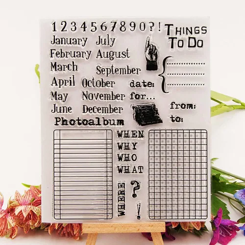 Miniatura 8 de Calendario de etiquetas de clima, patrón transparente, sellos de silicona para saludos, palabras de saludo de diario, sellos transparentes