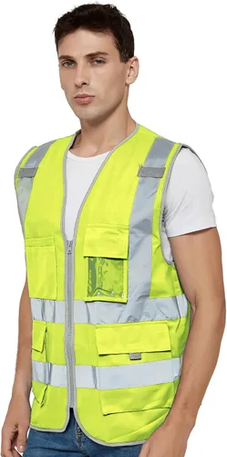Miniatura 8 de TOPTIE Chaleco de seguridad frontal con cremallera de alta visibilidad clase 2 con 9 bolsillos y tiras reflectantes, cumple con las normas ANSI/ISEA