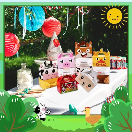 Miniatura 6 de Tallew Paquete de 24 cajas de regalo de fiesta de animales de granja, bolsas grandes de dulces de granero, cajas de regalo de regalo de feliz