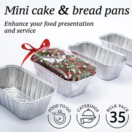 Miniatura 3 de Paquete de 35 mini moldes para pan de papel de aluminio de 1 libra, moldes de pan de aluminio para hornear, perfectos para hornear panes, pasteles