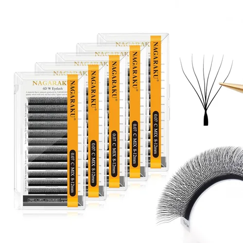 Miniatura 24 de NAGARAKU Extensiones de pestañas Double Tips 4D W, suministros con puntas dobles, gruesas con rizado D de 0.07 mm, bandeja mixta 8-15 mm, 0.07-D