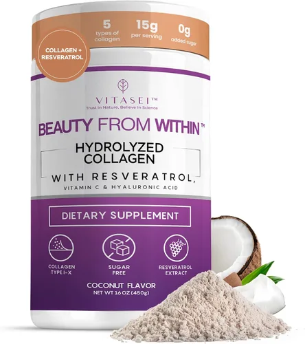 Miniatura 7 de VITASEI Polvo de péptidos de colágeno hidrolizados con resveratrol y vitamina C - Soporte para el cabello, la piel y las articulaciones - Colágeno