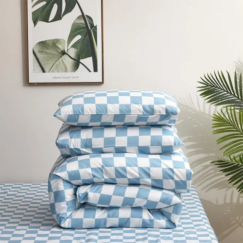 Miniatura 5 de KAREVER Juego de edredón azul y blanco a cuadros, juego de ropa de cama para niñas, juego de edredón a cuadros azul y blanco, manta para niños