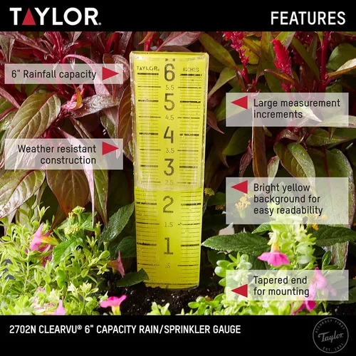 Miniatura 4 de Taylor ClearVu - Medidor de lluvia y aspersor, mide y controla las precipitaciones, fácil de leer para patio trasero, patio, jardín y césped