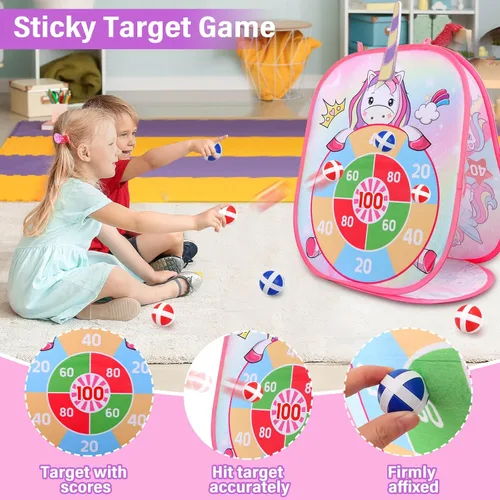 Miniatura 3 de YOTOY Juego de lanzamiento de bolsas de frijoles para niños, juguetes al aire libre de 3 a 8 años: juegos de fiesta de unicornio, actividades