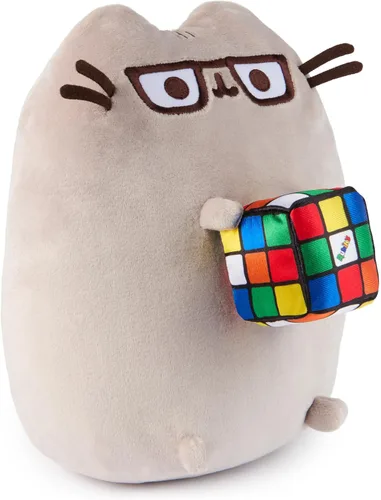 Miniatura 2 de GUND Pusheen con cubo de Rubik de peluche, animal de peluche para edades de 8 años en adelante, gris, 9.5 pulgadas