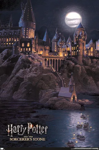 Miniatura 8 de Harry Potter y la piedra del hechicero - Póster de Hogwarts en la noche, 34 pulgadas de largo x 22.4 pulgadas de ancho, versión enmarcada en negro