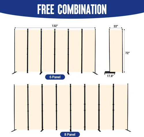 Miniatura 5 de Divisor de habitación y pantallas plegables de privacidad, 6 paneles de 132 pulgadas de ancho, divisores de habitación portátiles para separación